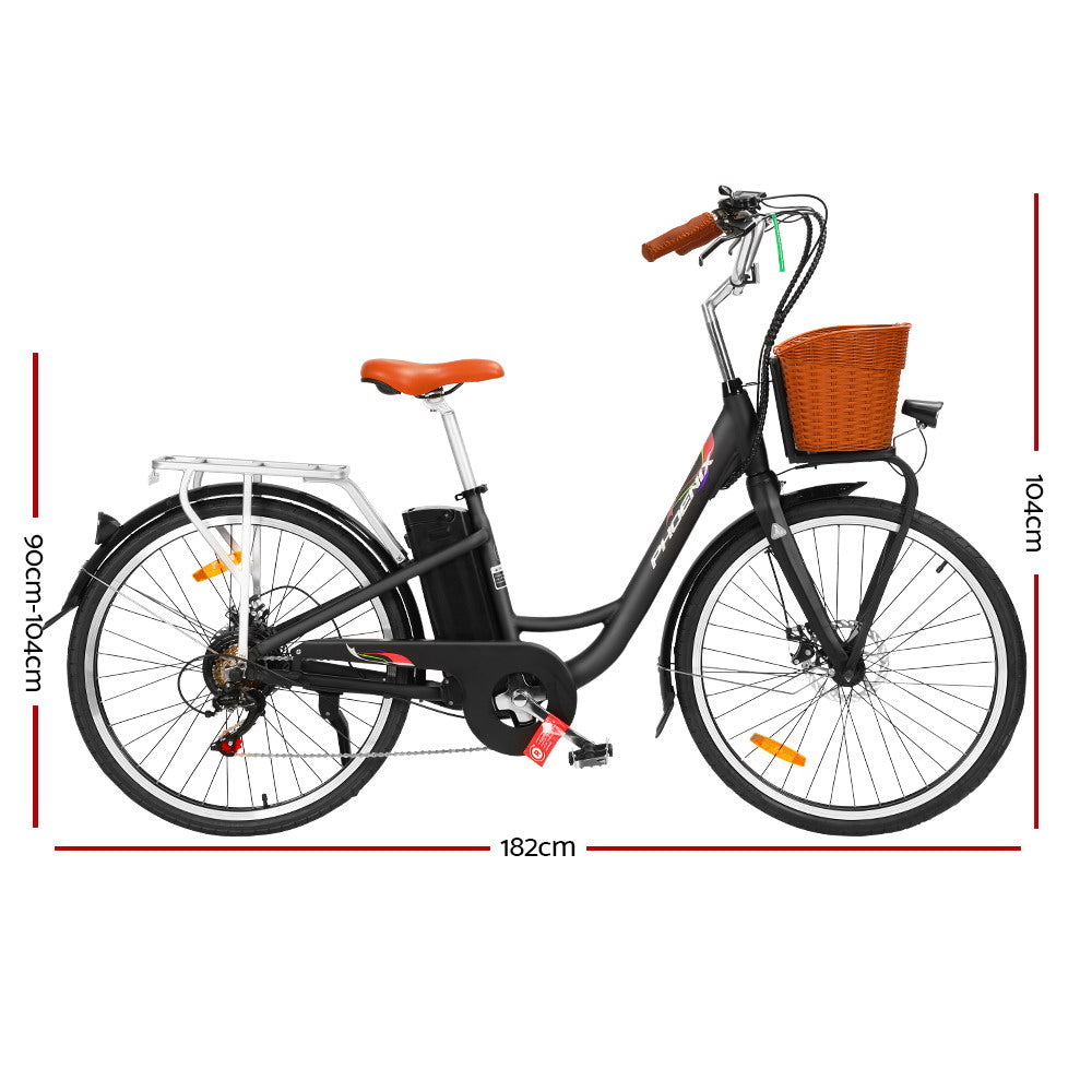 Phoenix 26" Urban Electric Bike Removable Battery Black