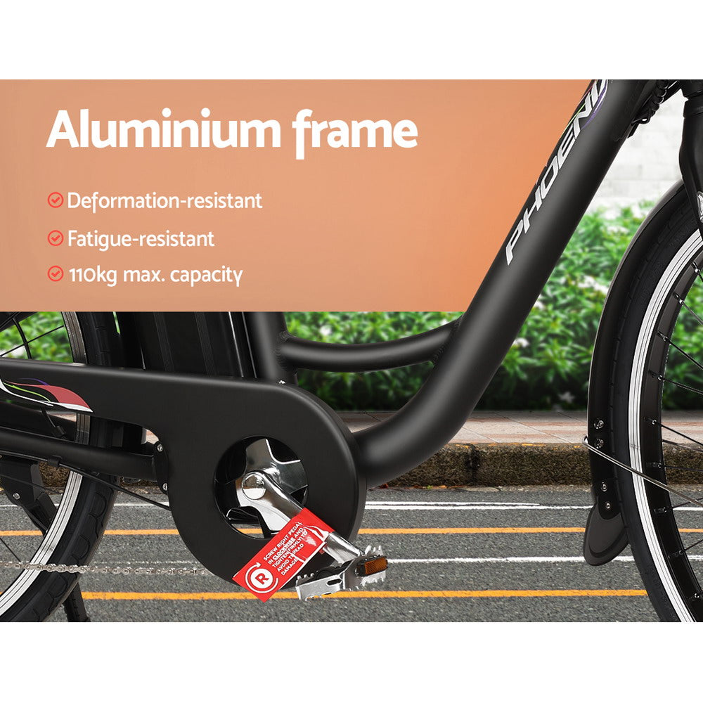 Phoenix 26" Urban Electric Bike Removable Battery Black