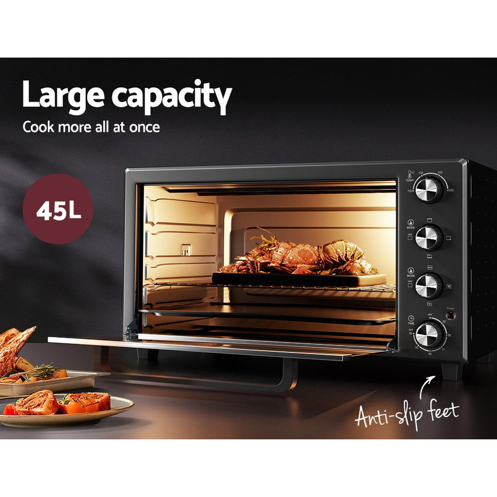 Devanti 45L Convection Oven Electric Fryer 1800W Black/Silver