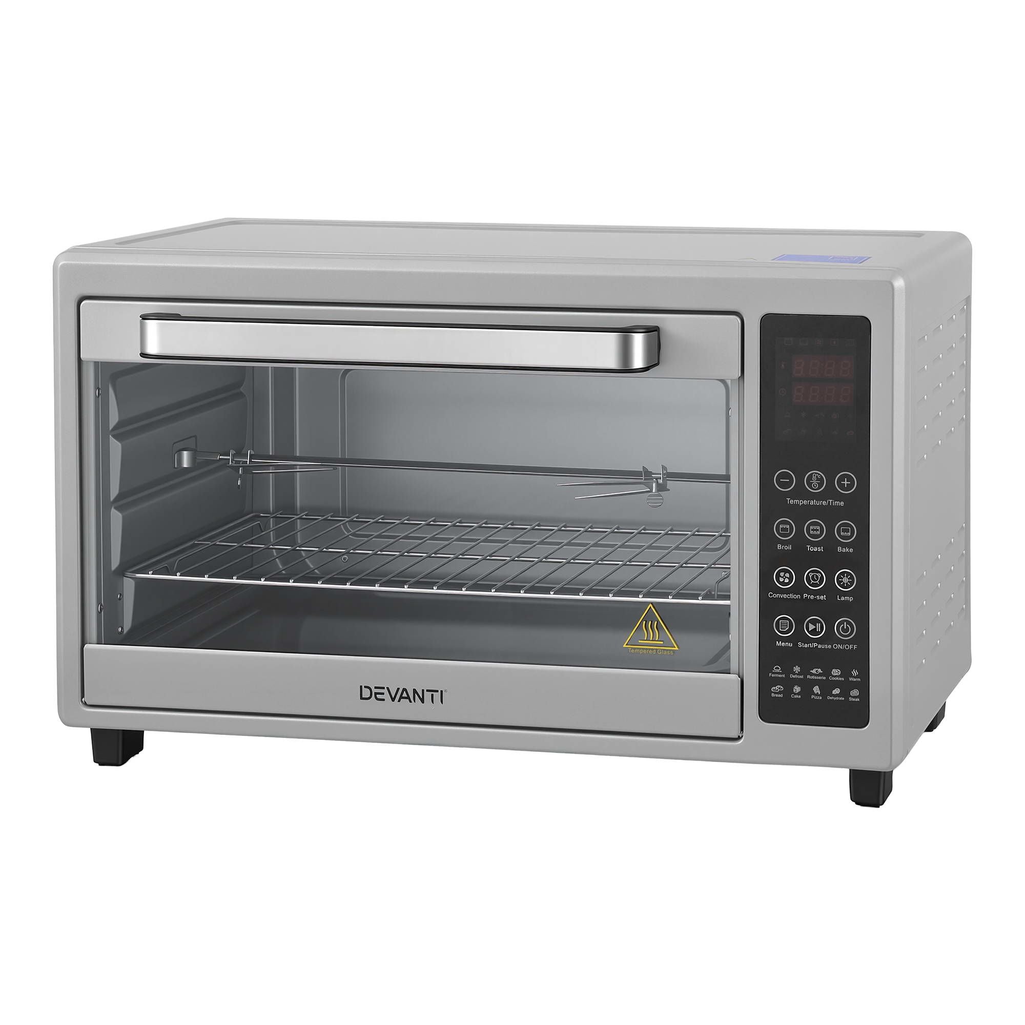 Devanti 48L Convection Oven Electric Fryer Bake Grill Ovens Benchtop 2000W Silver
