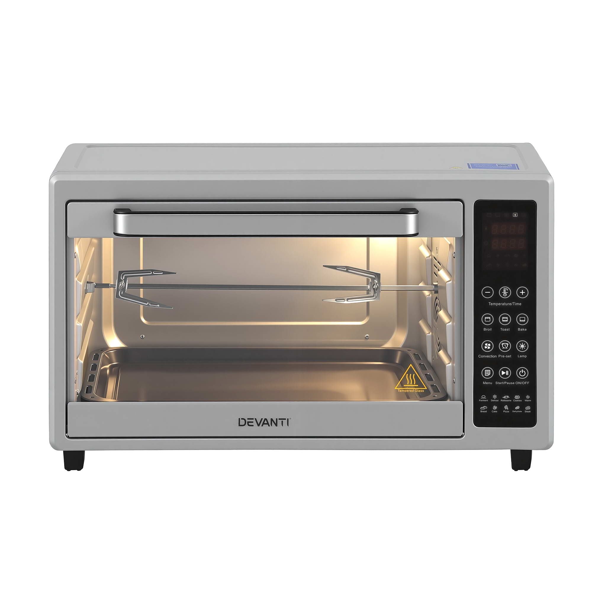 Devanti 48L Convection Oven Electric Fryer Bake Grill Ovens Benchtop 2000W Silver