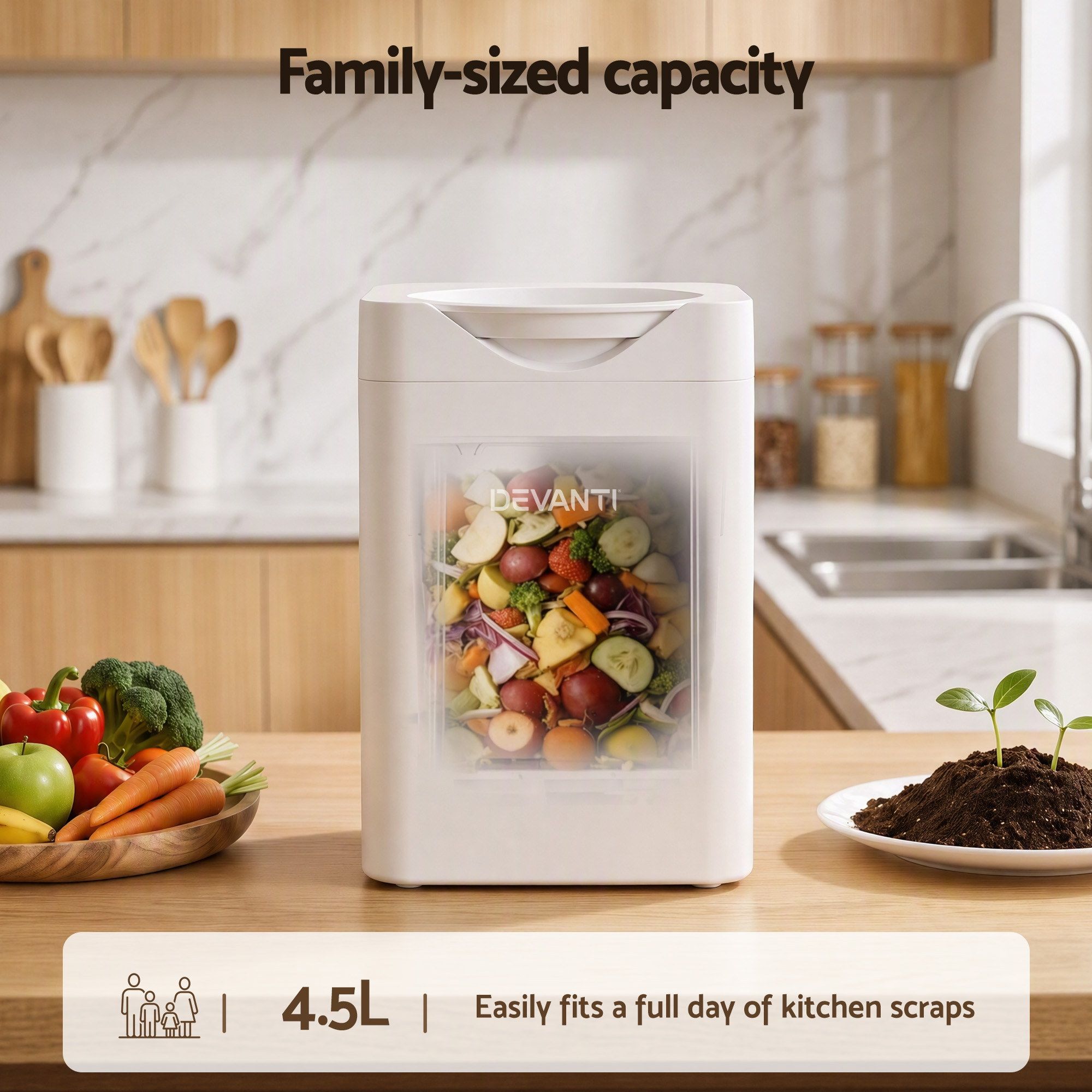 Devanti 4.5L Electric Composter Smart Compost Bin Kitchen Food Waste Recycler