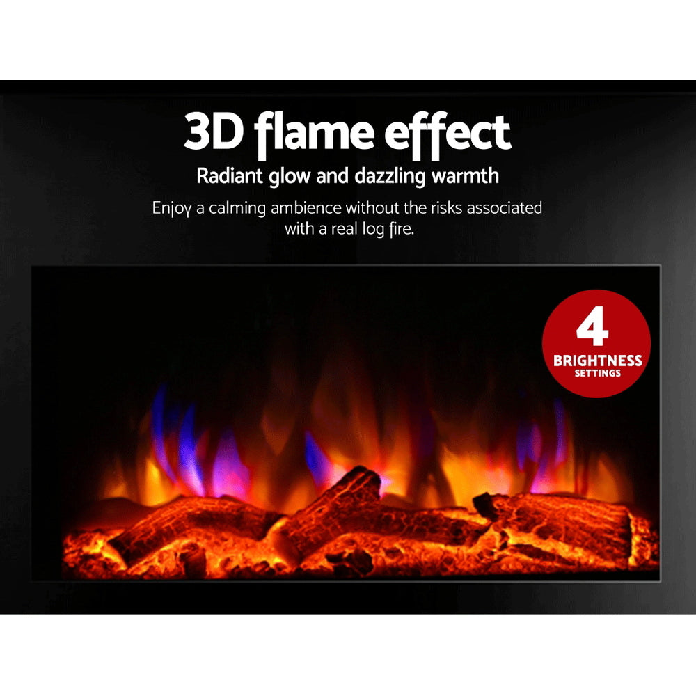 Devanti 2000W Electric Fireplace Heater Black Curved Glass