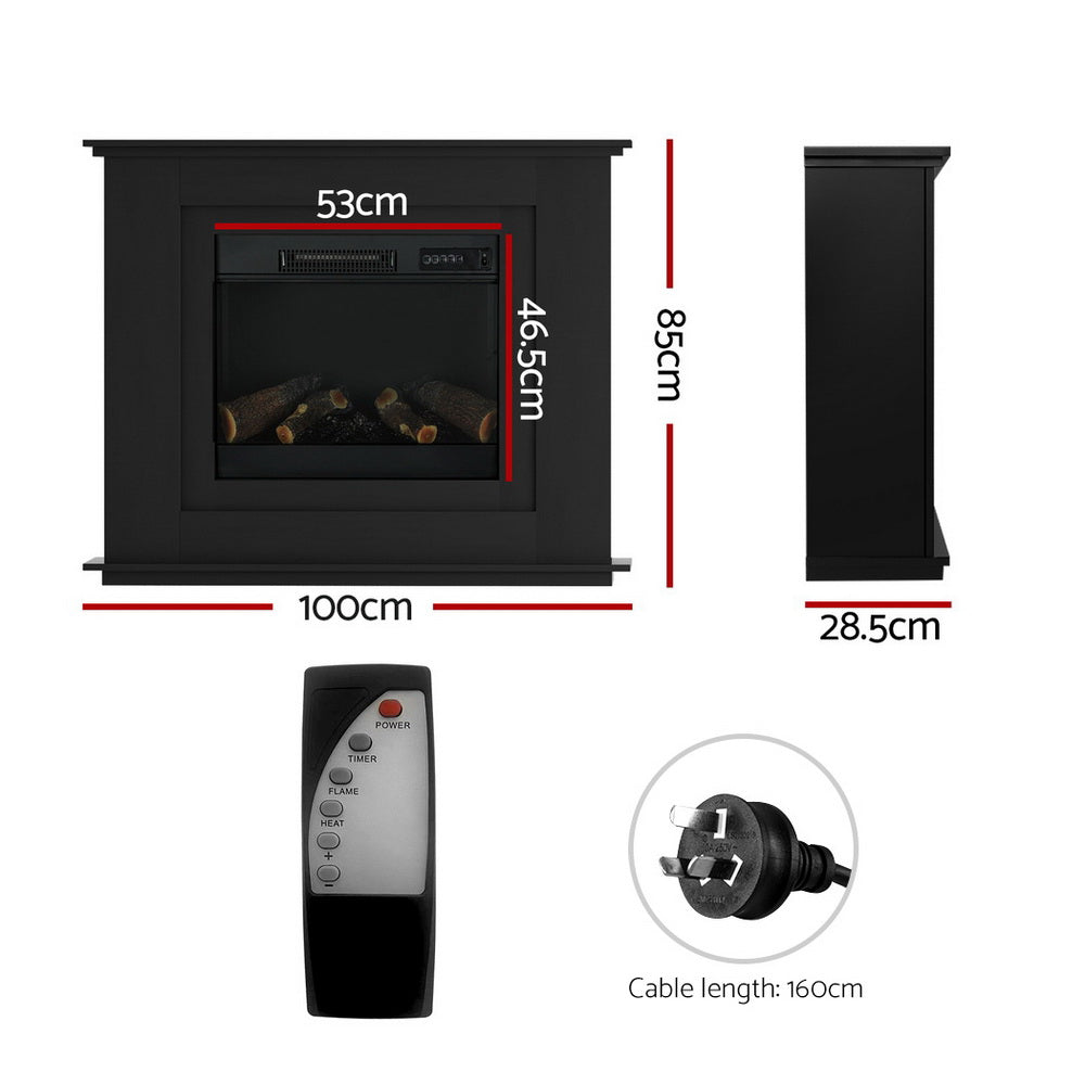 Devanti 2000W Electric Fireplace Heater Black