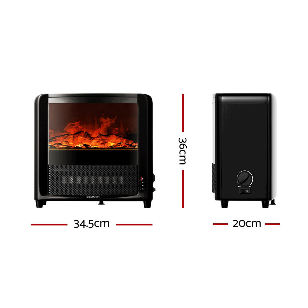 Devanti 2000W Electric Fireplace Heater Black Freestanding