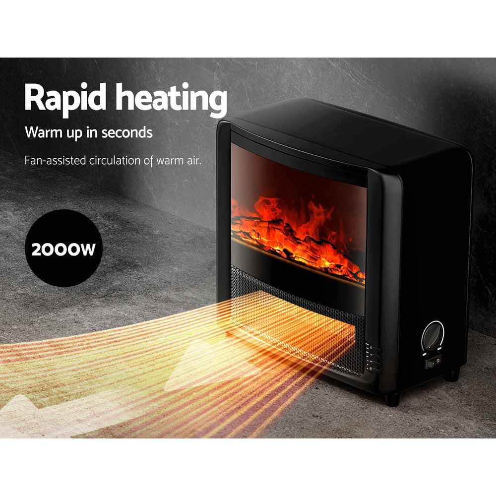 Devanti 2000W Electric Fireplace Heater Black Freestanding