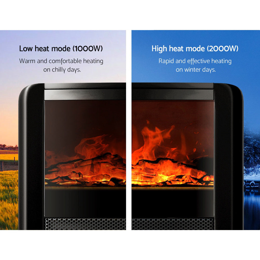 Devanti 2000W Electric Fireplace Heater Black Freestanding