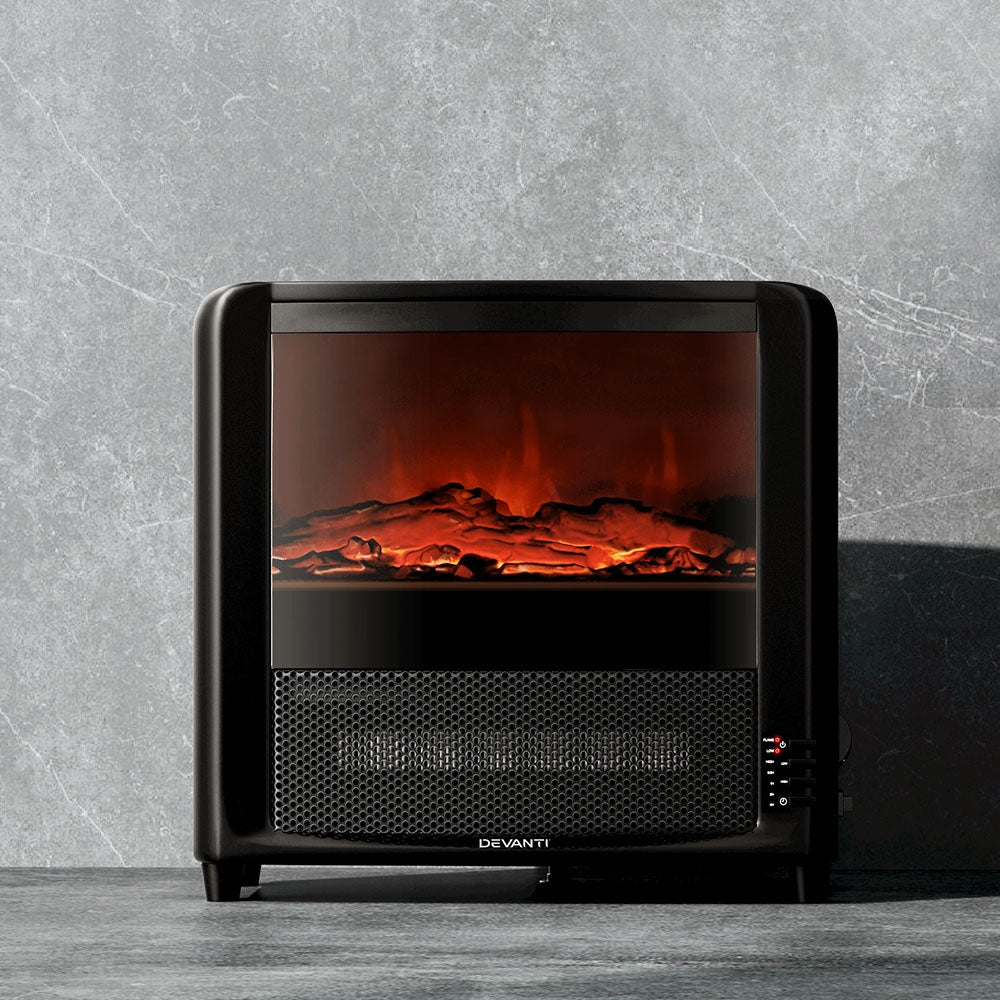Devanti 2000W Electric Fireplace Heater Black Freestanding