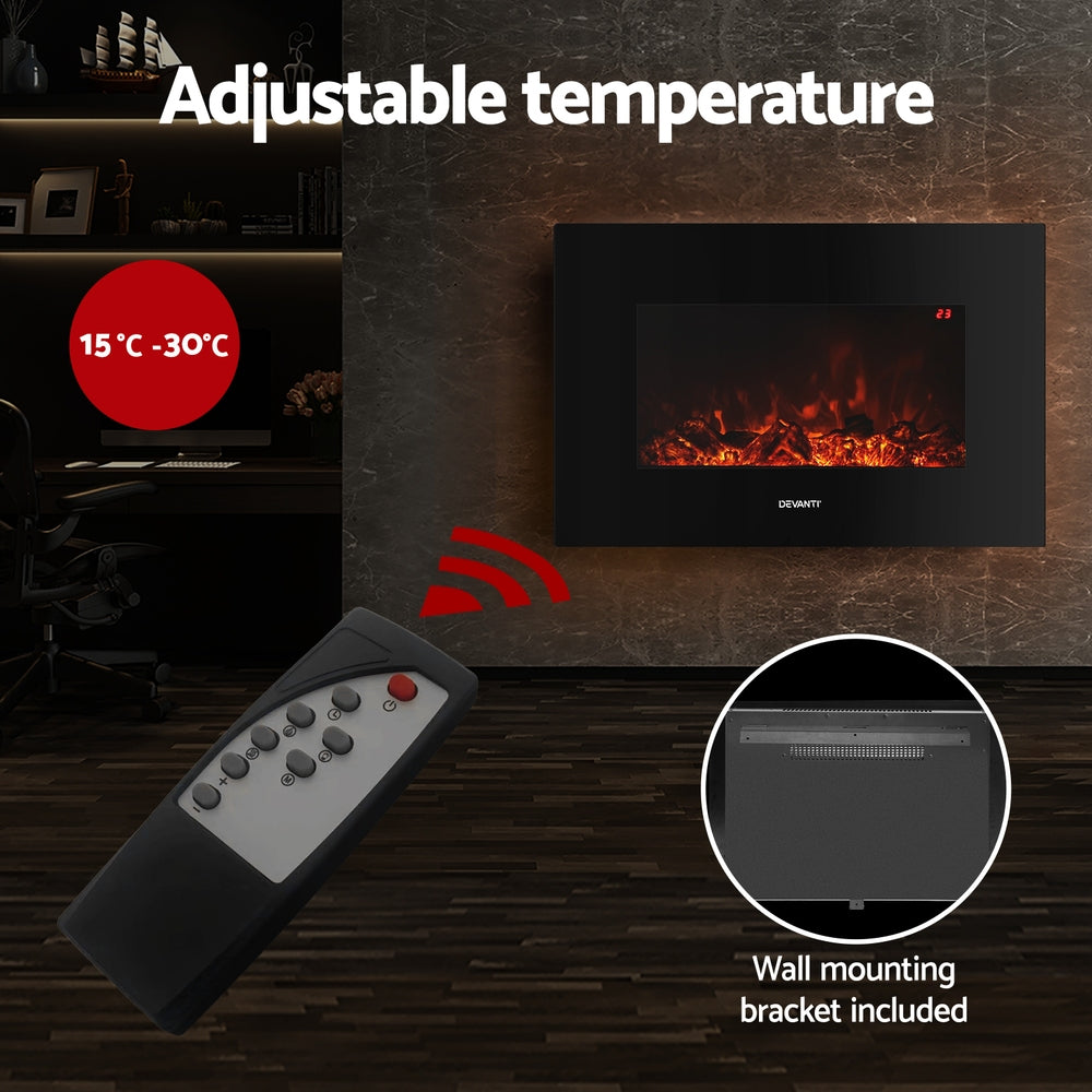 Devanti 2000W Electric Fireplace Heater Black