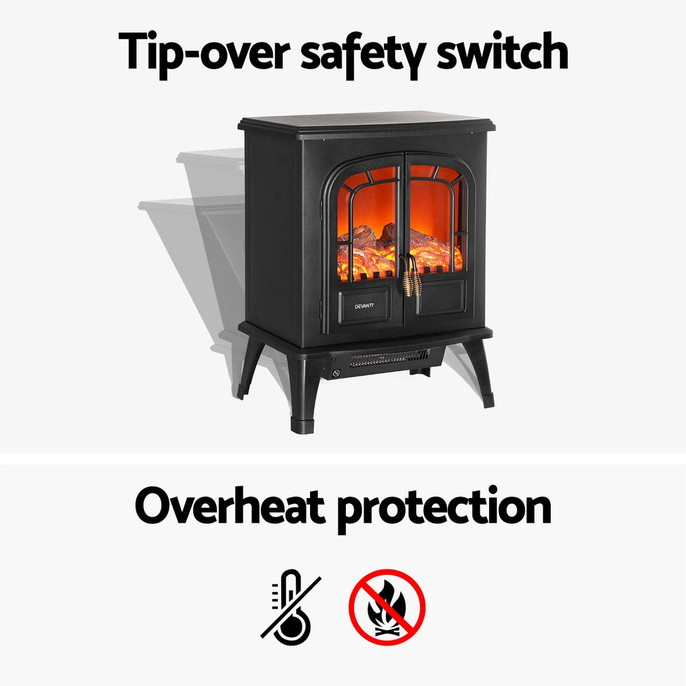 Devanti 2000W Electric Fireplace Heater Black