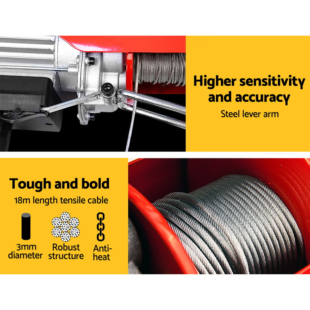 Giantz 125/250KG Electric Hoist Winch 18M Cable Remote Control