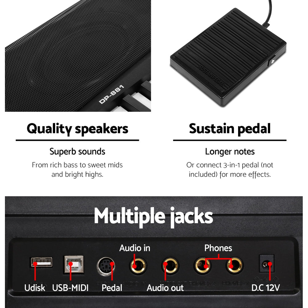 Alpha 88-Key Digital Piano Keyboard Stand Sustain Pedal