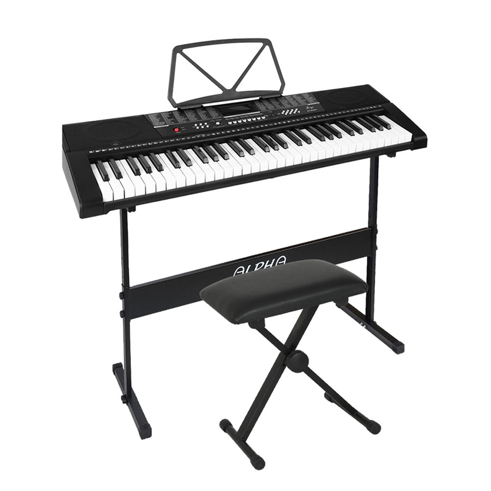 Alpha 61-Key Digital Piano Keyboard Black w/ Stand & Stool