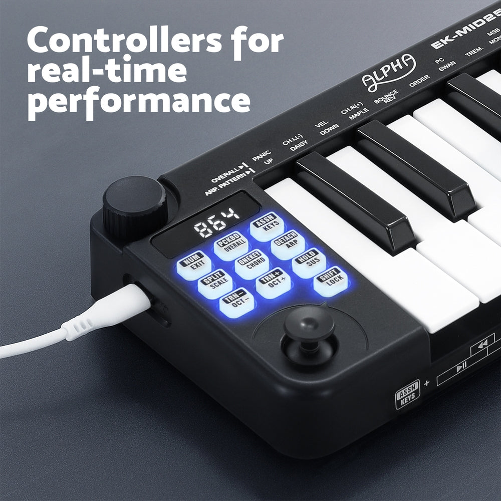 Alpha 25-Key MIDI Keyboard Controller Portable USB Laptop Black