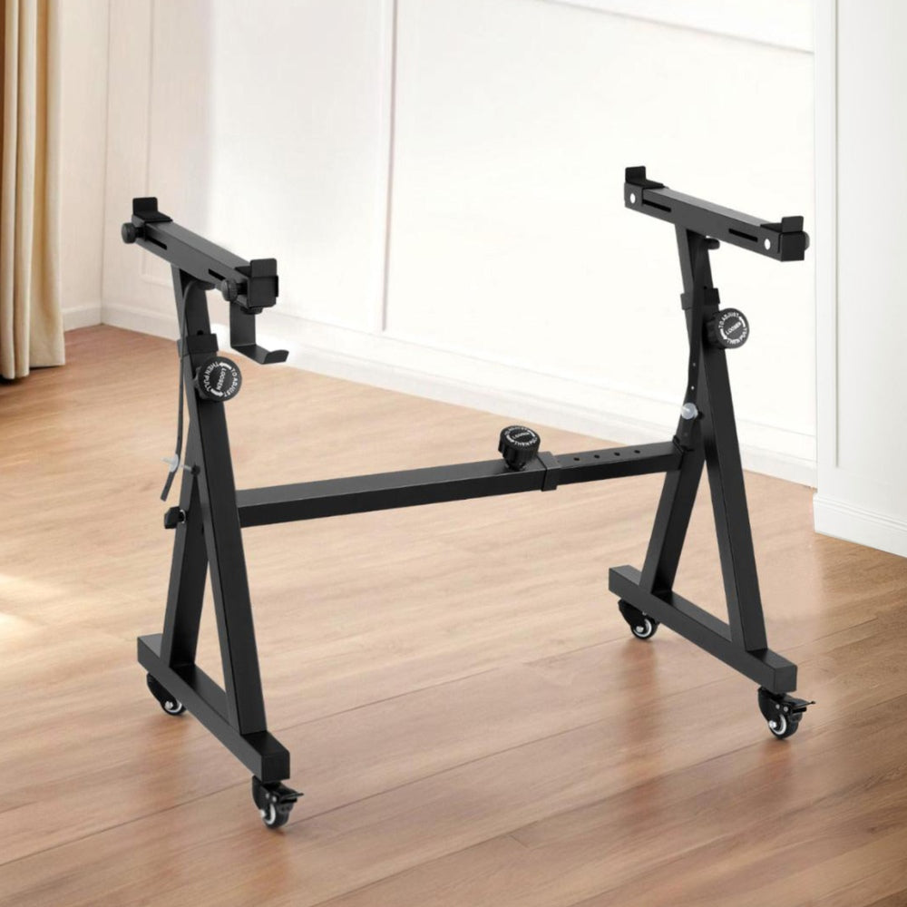 Alpha Adjustable Piano Stand Z-Stand Lockable Wheels Black