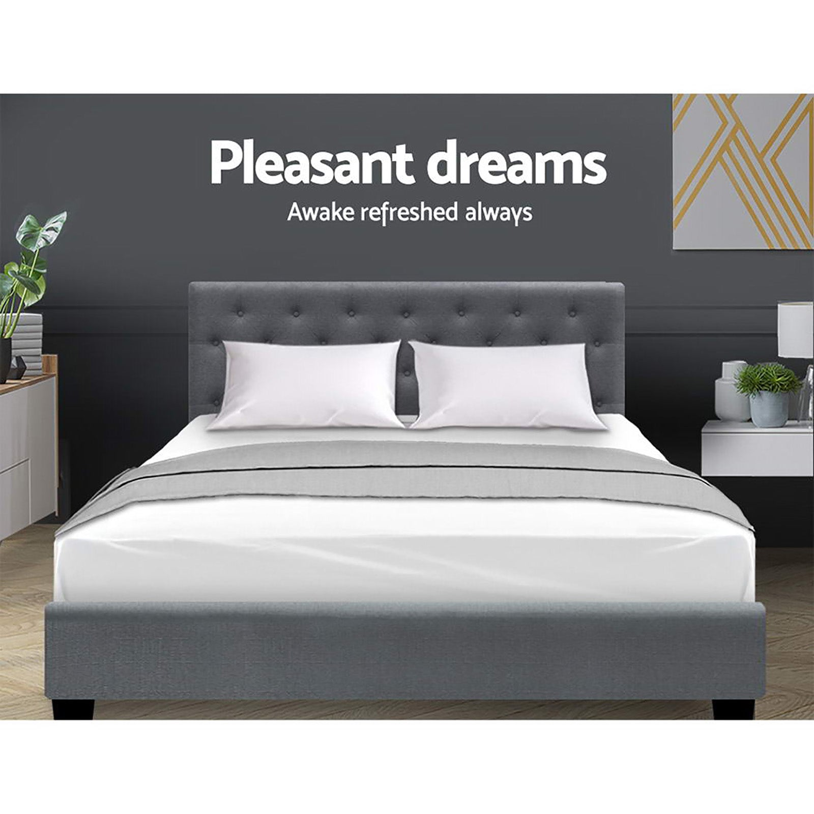 Artiss Bed Frame Queen Size Gas Lift Grey VILA