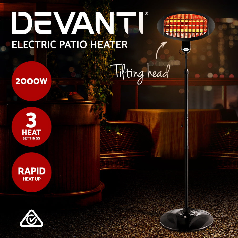 Devanti 2000W Electric Patio Heater Black Adjustable Outdoor