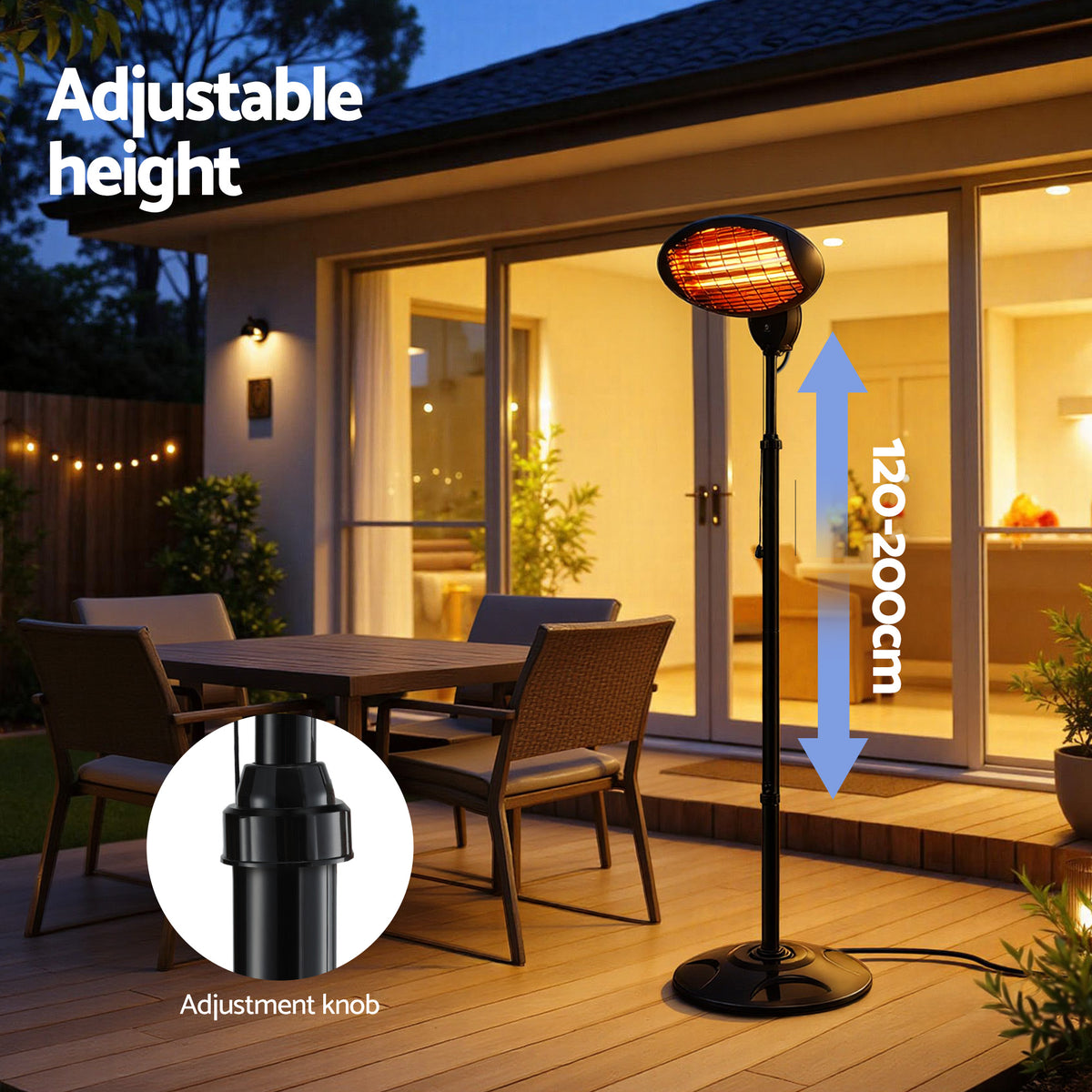 Devanti 2000W Electric Patio Heater Black Adjustable Outdoor