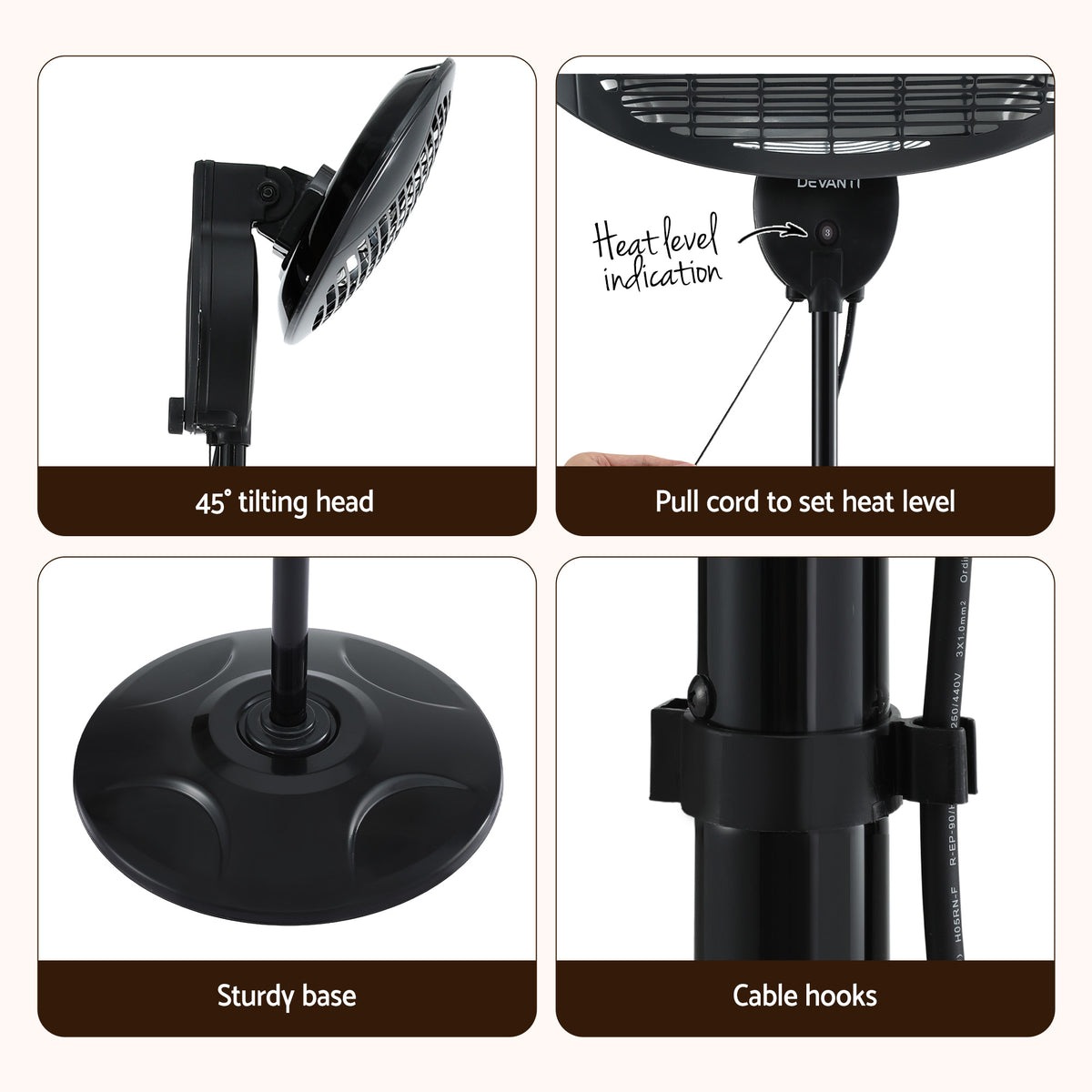Devanti 2000W Electric Patio Heater Black Adjustable Outdoor
