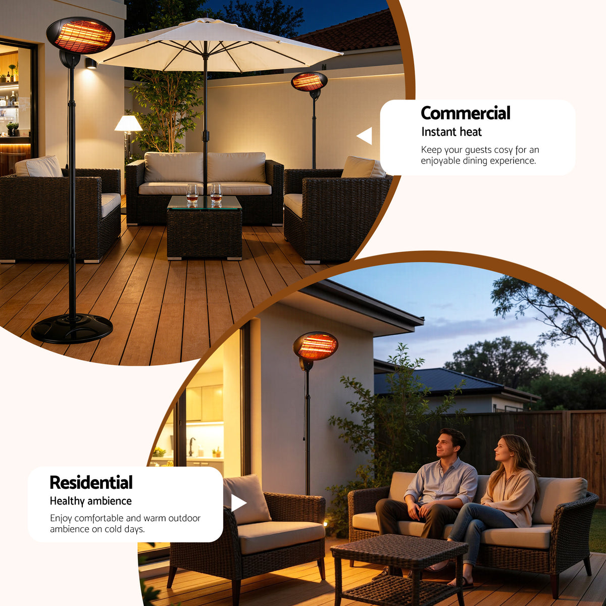 Devanti 2000W Electric Patio Heater Black Adjustable Outdoor