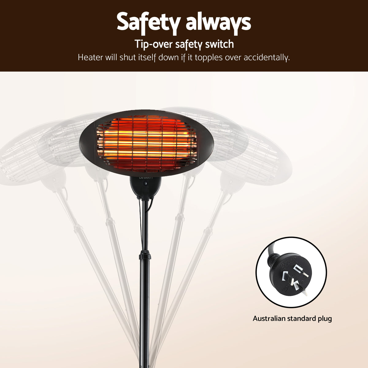 Devanti 2000W Electric Patio Heater Black Adjustable Outdoor