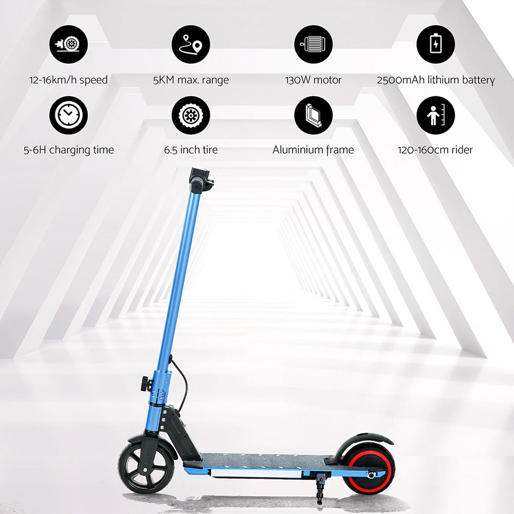 Blue Electric Scooter 130W Folding LED Light Commuter