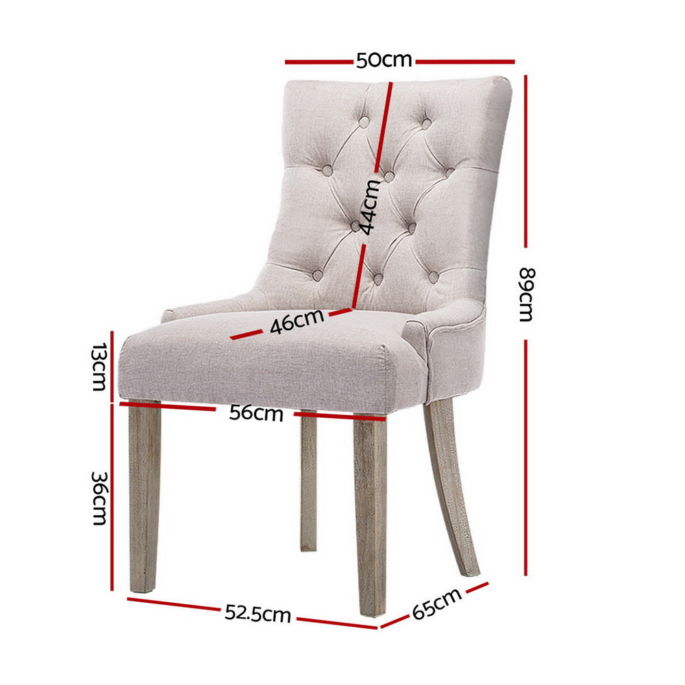 Cayes Set of 4 French Provincial Dining Chairs Linen Beige