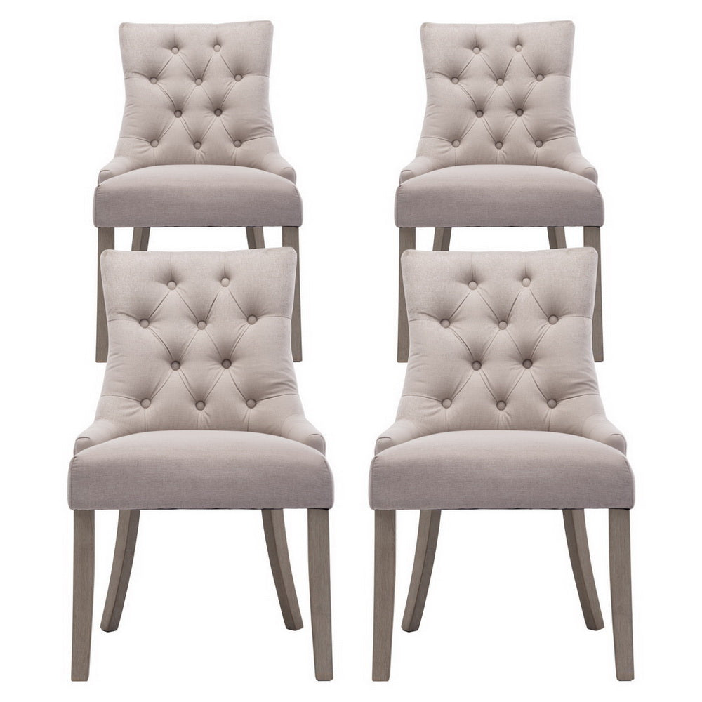 Cayes Set of 4 French Provincial Dining Chairs Linen Beige