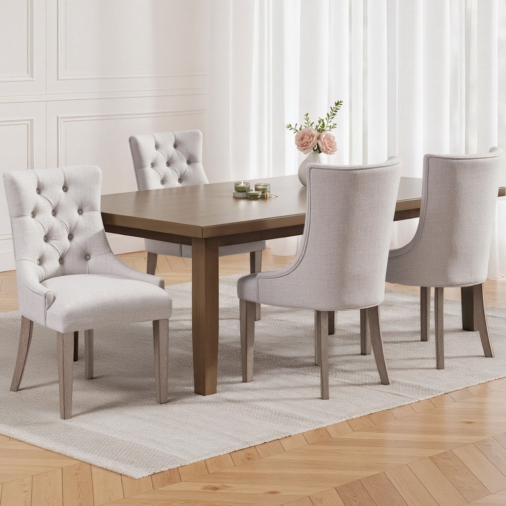 Cayes Set of 4 French Provincial Dining Chairs Linen Beige