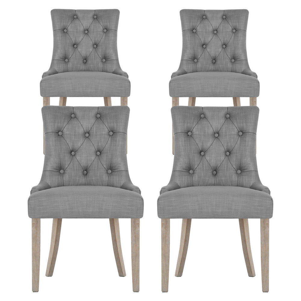 Cayes Set of 4 French Provincial Dining Chairs Linen Grey