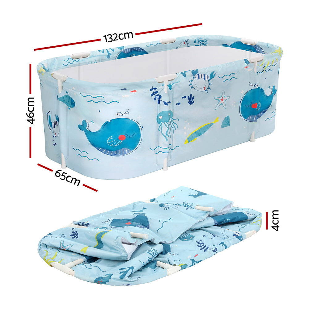 Weisshorn Foldable Bathtub PVC Spa Bucket Inflatable Cushion Blue 134x65cm
