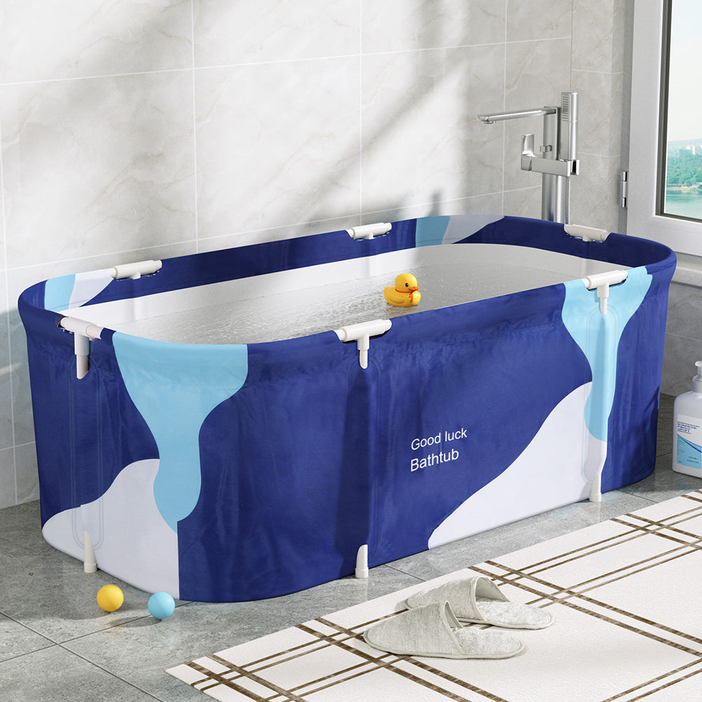 Weisshorn Foldable Bathtub 134x65cm PVC Spa Bucket Navy Blue