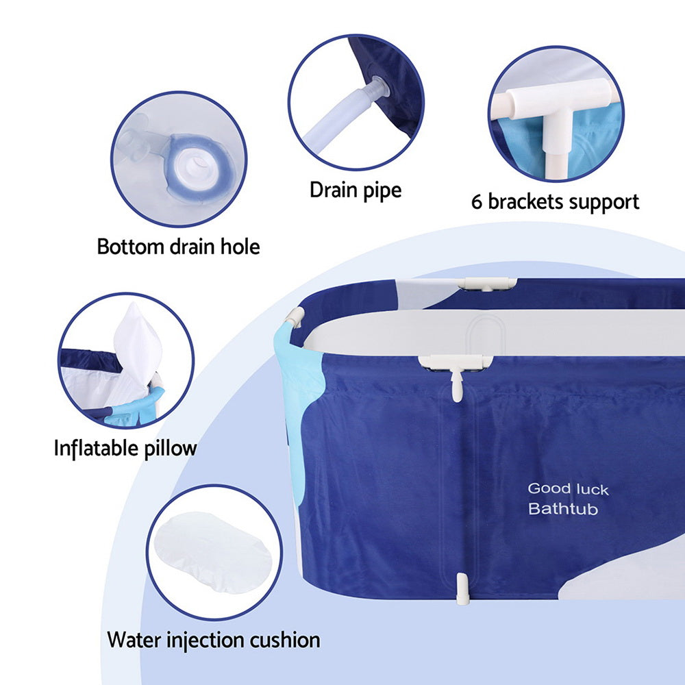 Weisshorn Foldable Bathtub 134x65cm PVC Spa Bucket Navy Blue