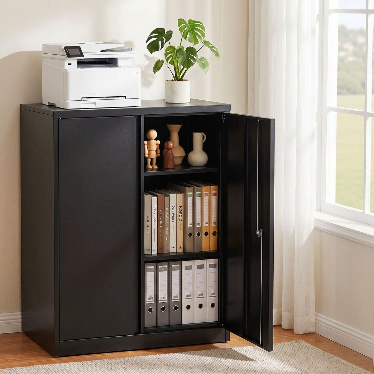 Artiss 100cm Locker Cabinet 3-Point Lock 2 Adjustable Shelves Black
