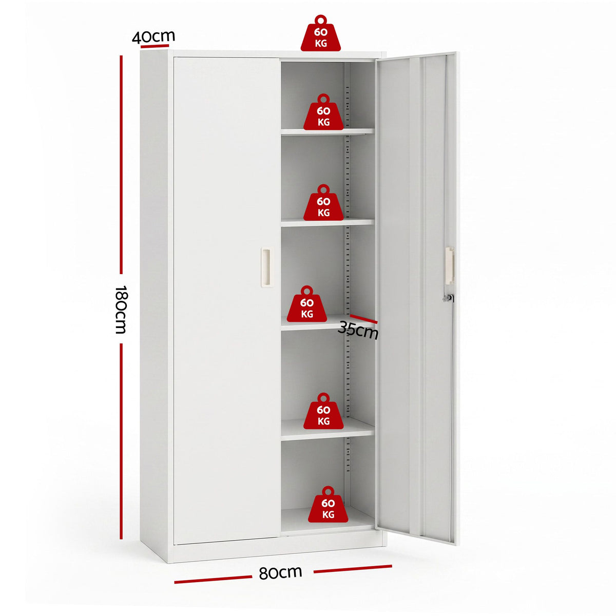 Astiss 180cm Steel Locker Cabinet Mental Storage 4 Adjustable Shelves