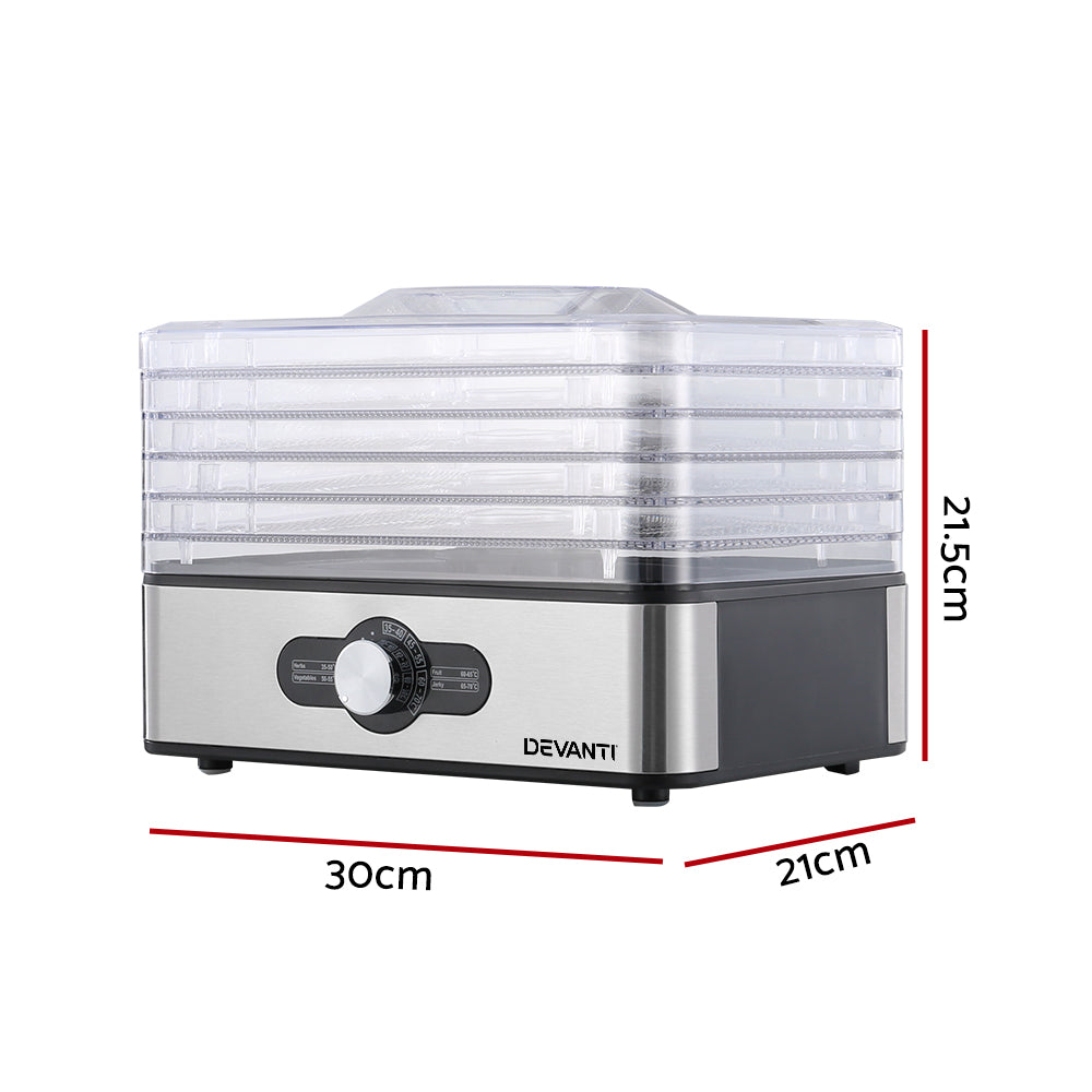 Devanti 5-Tray Food Dehydrator Stainless Steel Silver