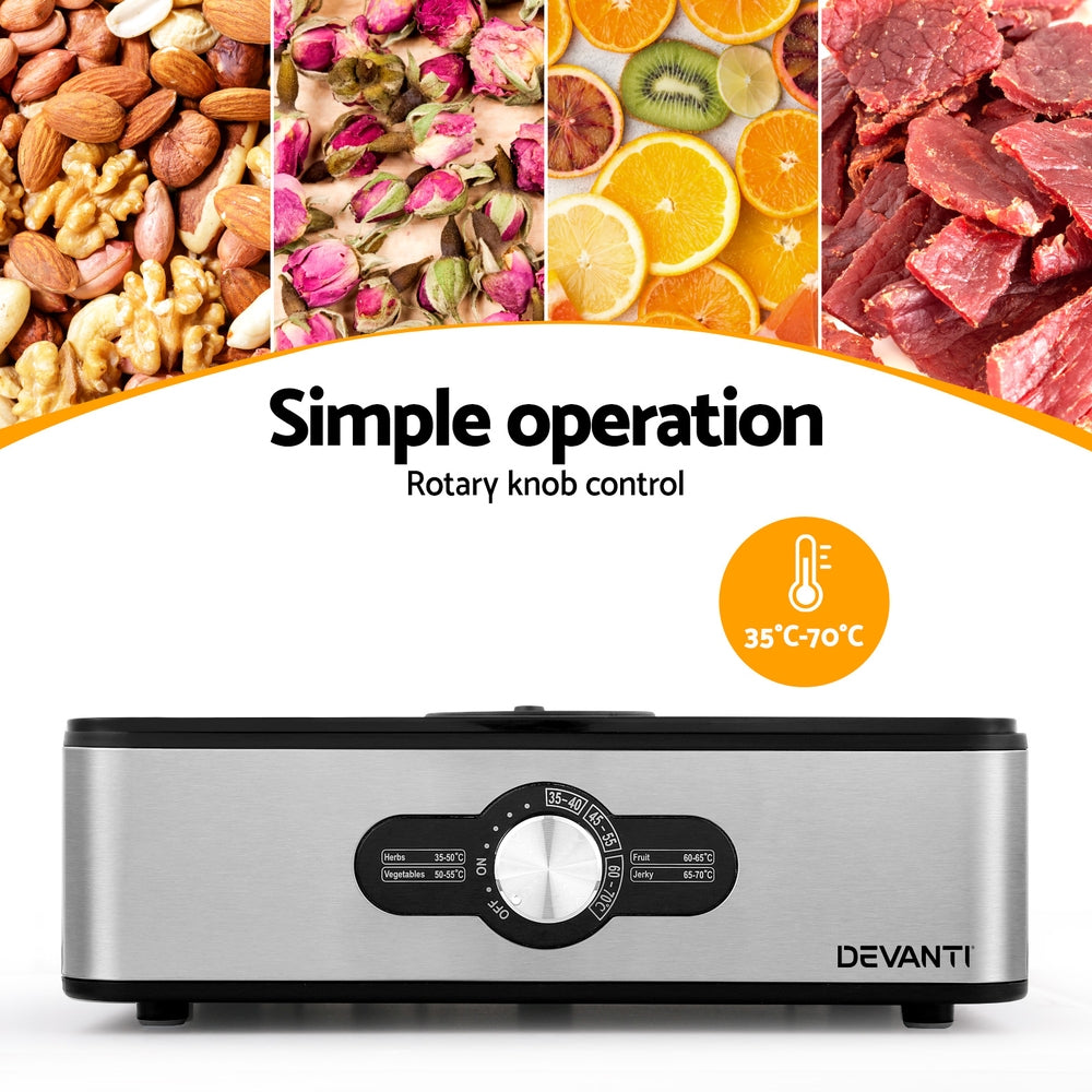 Devanti 5-Tray Food Dehydrator Stainless Steel Silver
