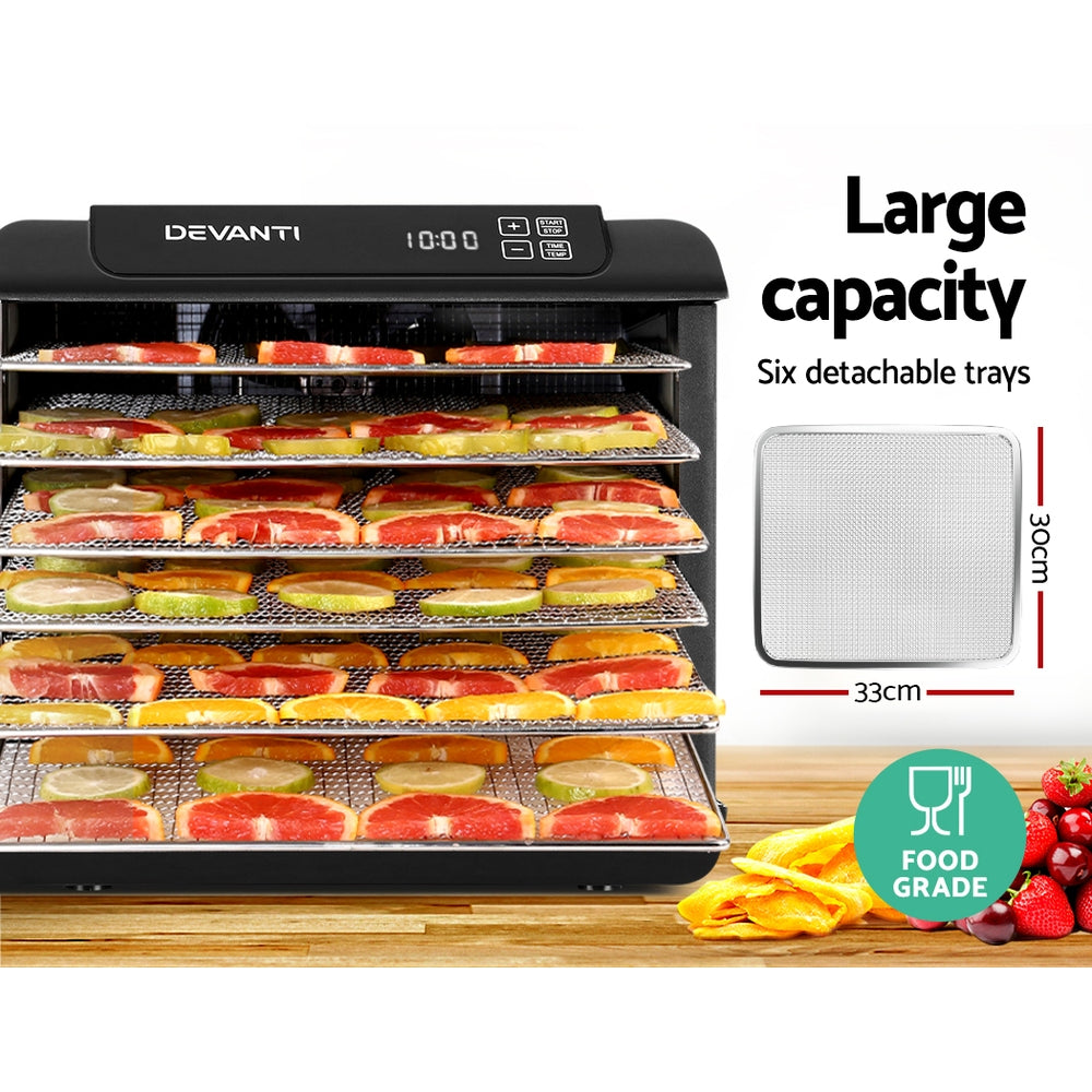 Devanti 6-Tray Food Dehydrator Stainless Steel Black