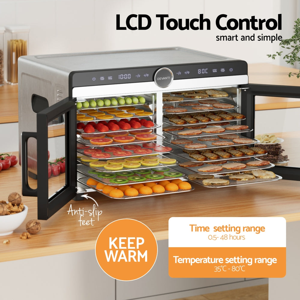 Devanti 16-Tray Dual-Zone Food Dehydrator Stainless Steel