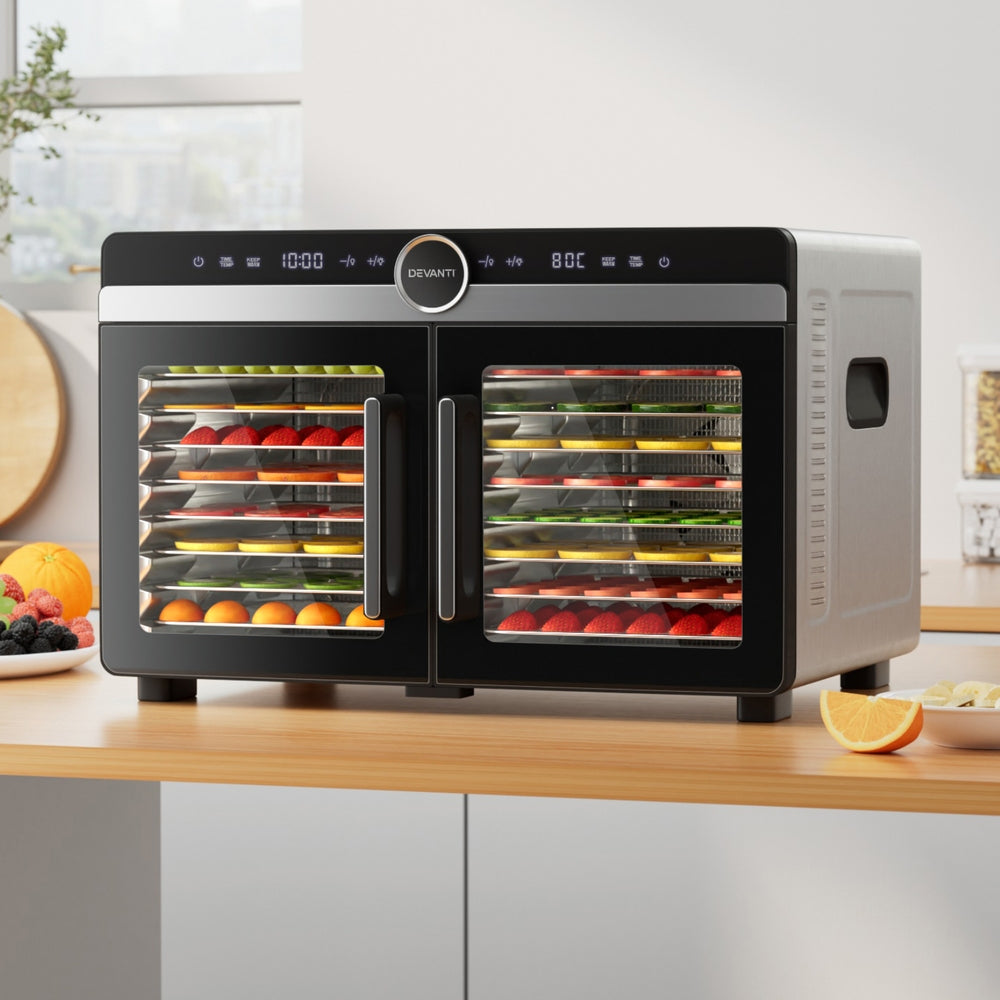 Devanti 16-Tray Dual-Zone Food Dehydrator Stainless Steel