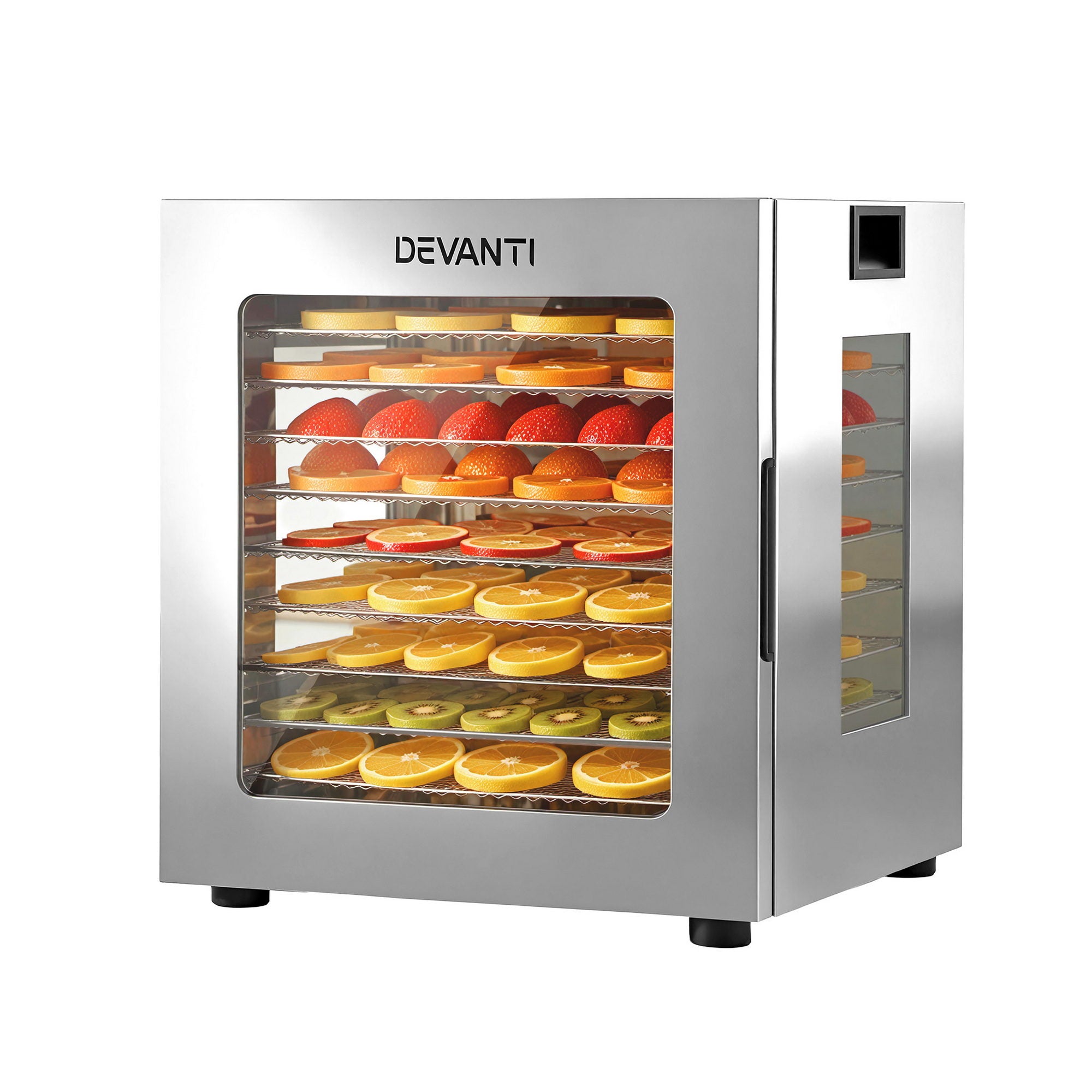Devanti 10 Trays Food Dehydrator Stainless Steel Visible Glass Door 850W