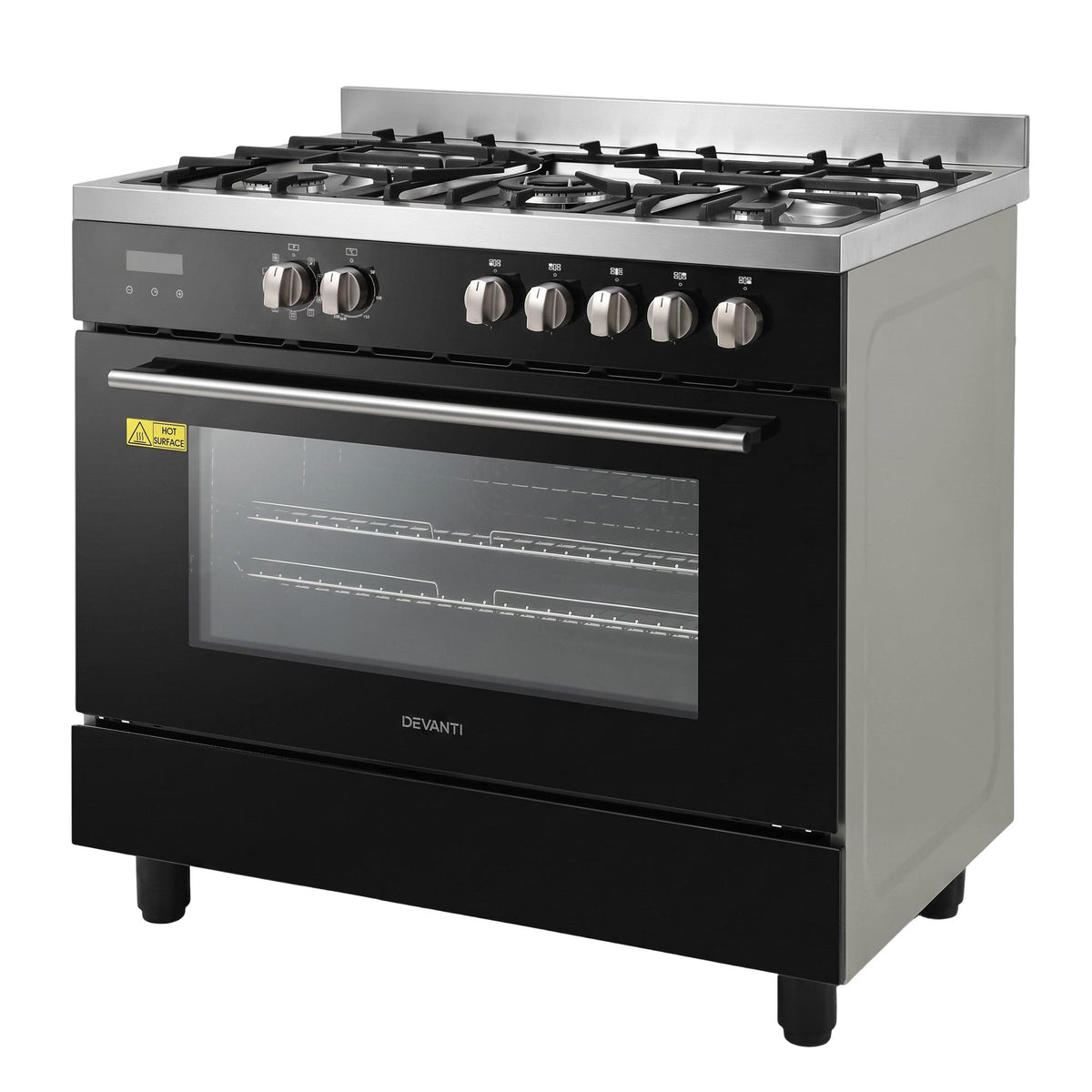 Devanti 90cm Dual Fuel Freestanding Cooker 5 Burner Gas Cooktop