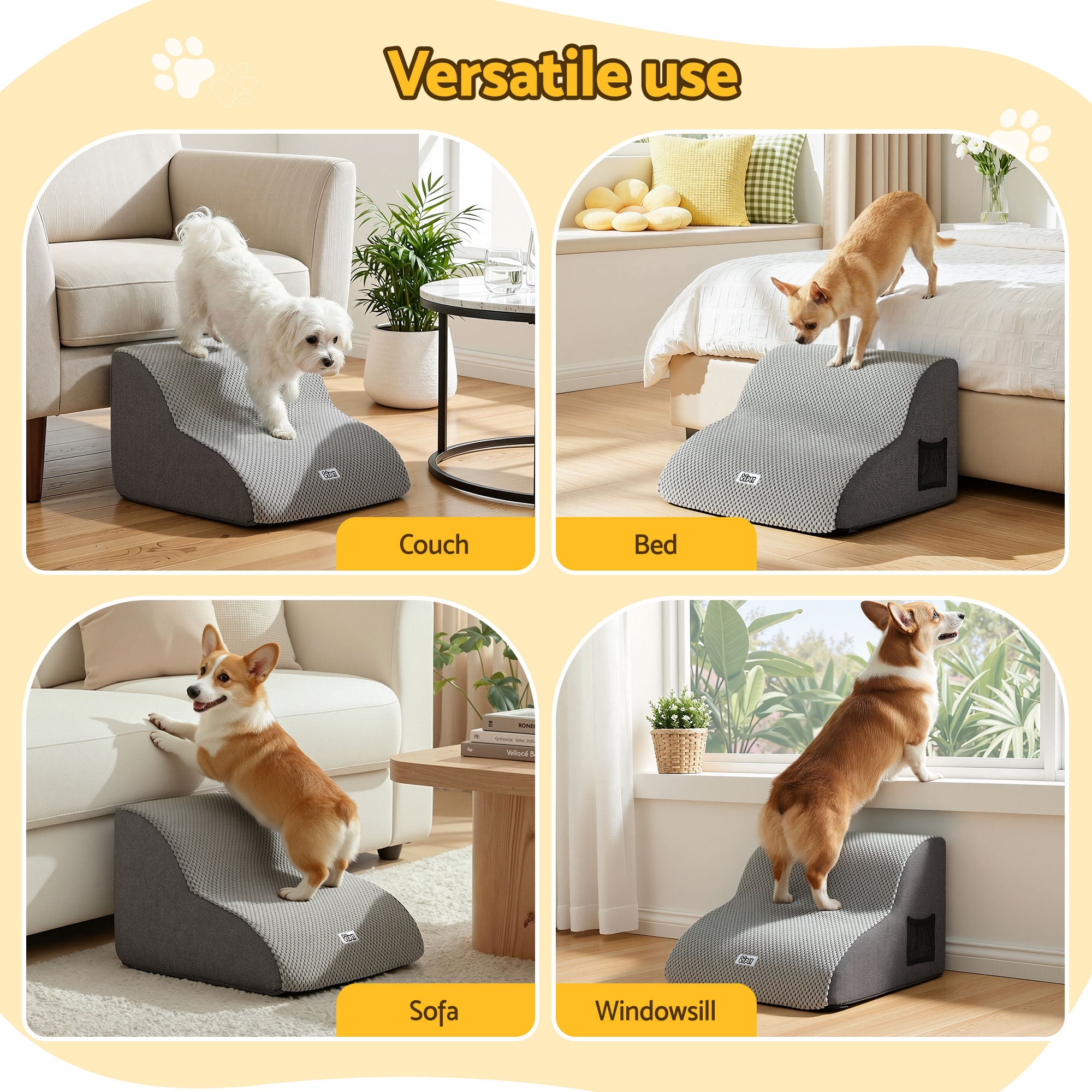 i.Pet Dog Ramp 2 Steps For Small Dogs Bed Sofa Car Foam Non-Slip Pet Cat Stairs