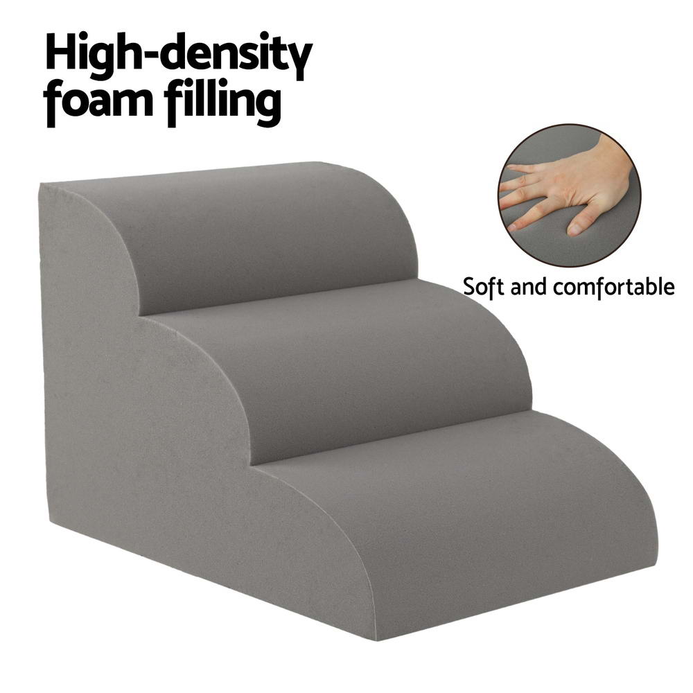 i.Pet 3-Tier Foam Dog Ramp Steps Grey