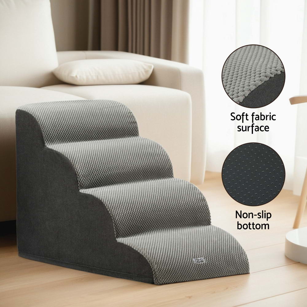 i.Pet 4 Tier Pet Stairs Foam Ramp Grey