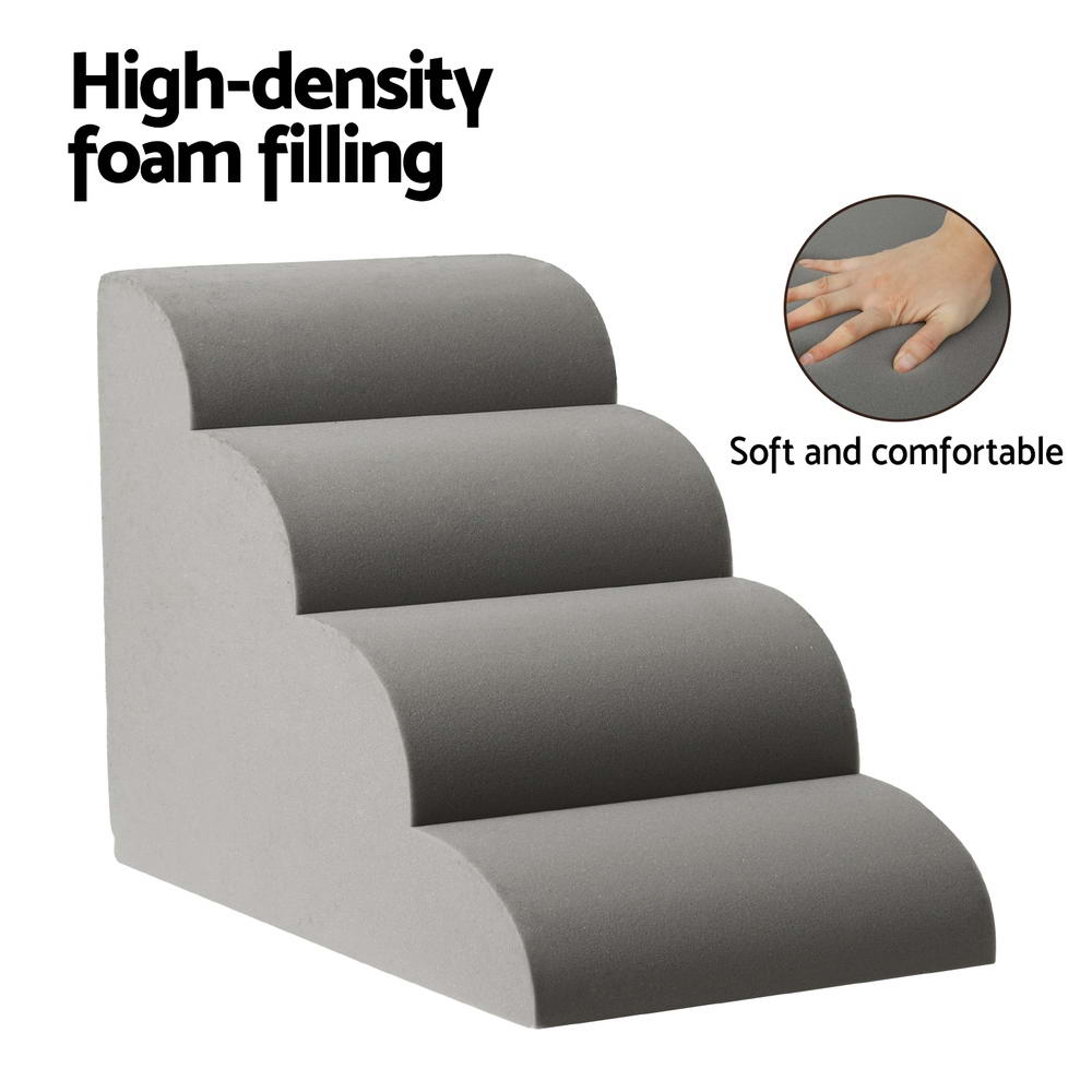 i.Pet 4 Tier Pet Stairs Foam Ramp Grey