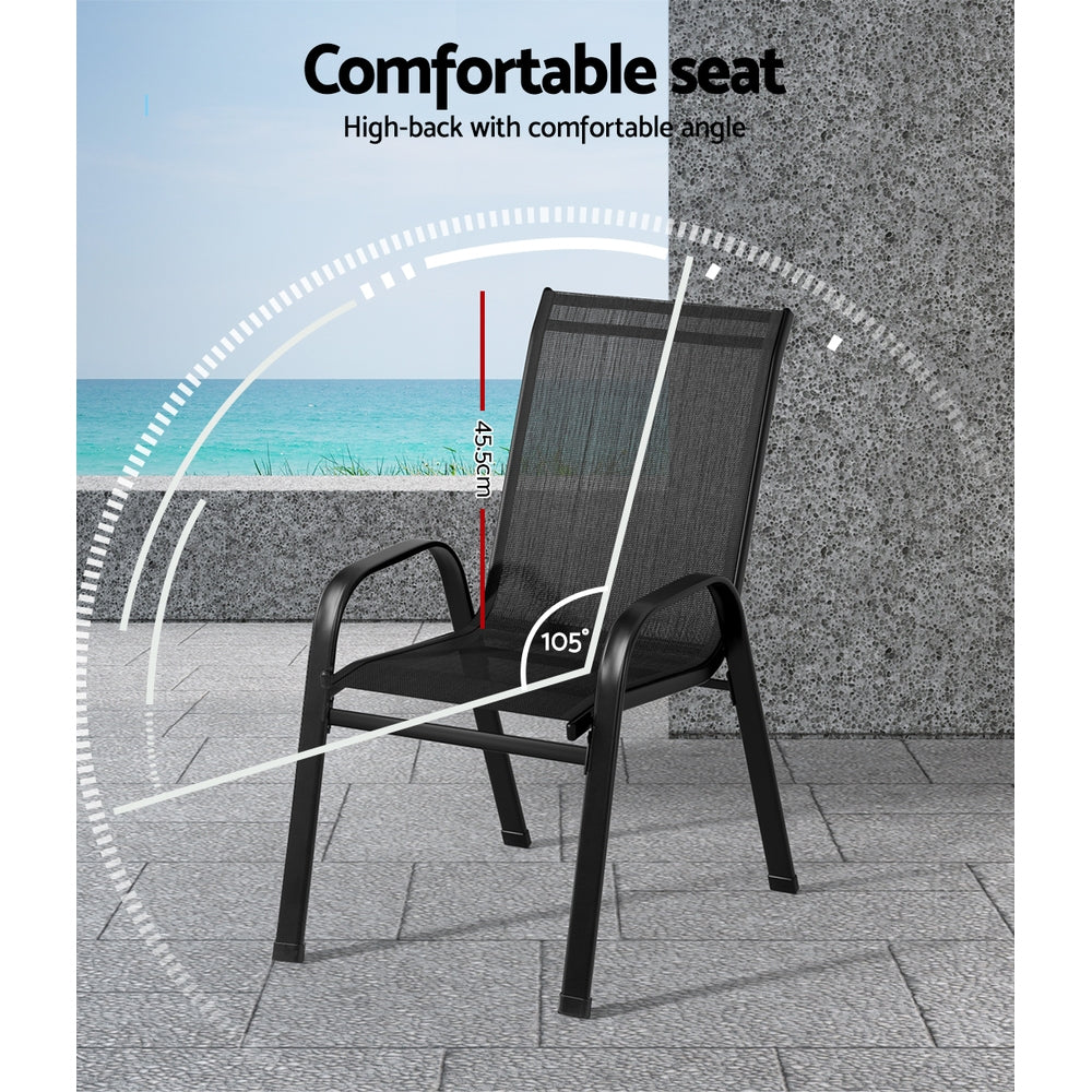 Gardeon 6PC Outdoor Stackable Lounge Chairs Black