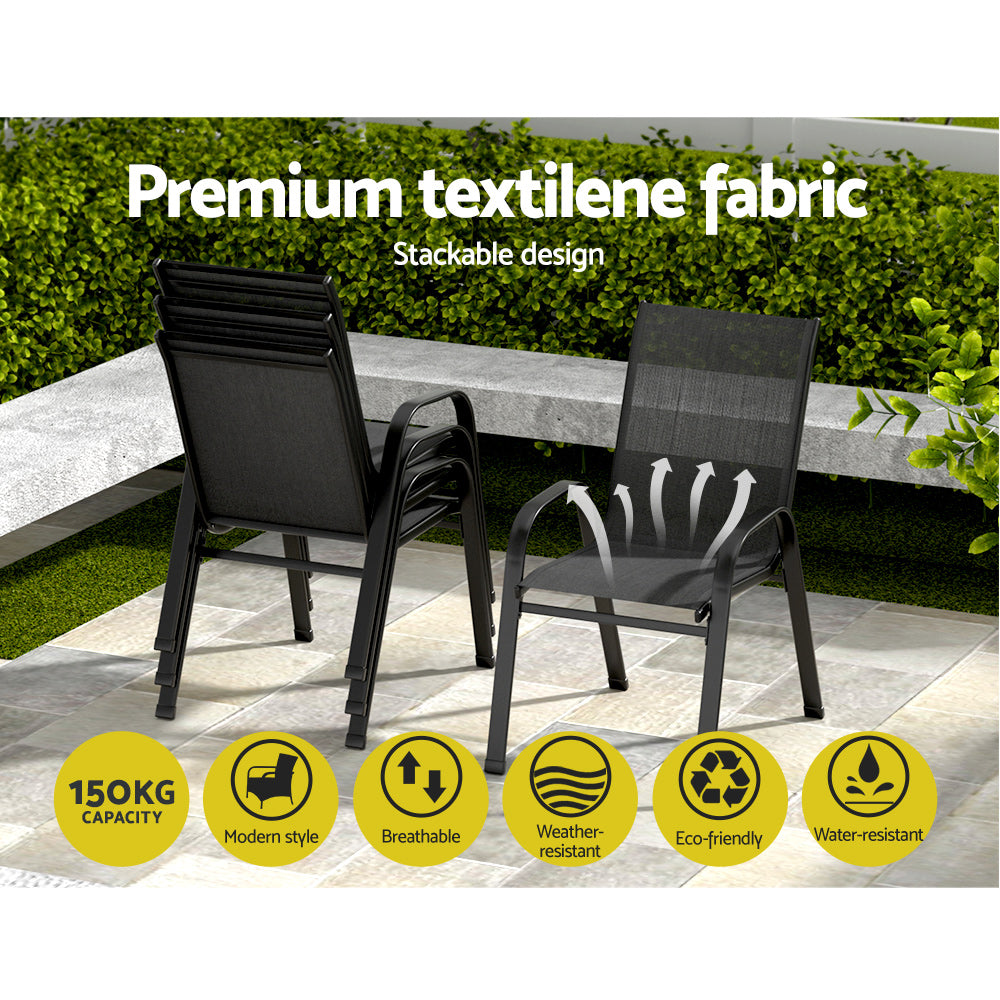 Gardeon 6PC Outdoor Stackable Lounge Chairs Black