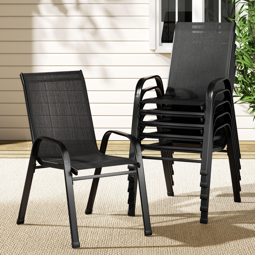 Gardeon 6PC Outdoor Stackable Lounge Chairs Black