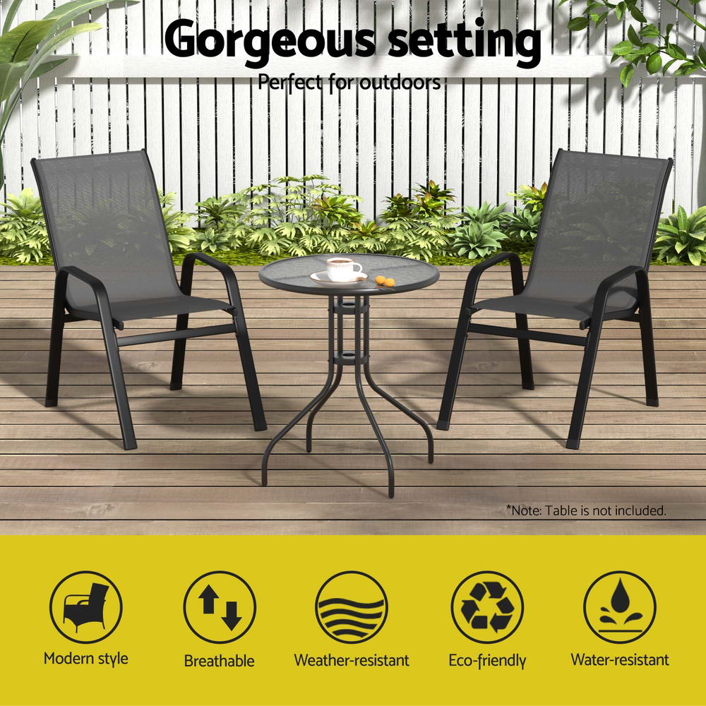Gardeon Outdoor Stackable Dining Chairs 2PC Grey
